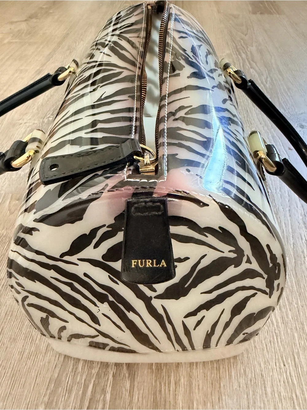 Furla Black & White Zebra-Print Dome Jelly Satchel